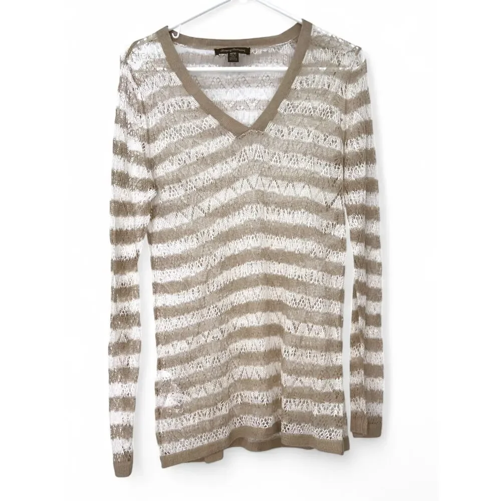 Tommy Bahama | M | Open Knit V-neck Pullover Sweater Stripped Crochet - Picture 1 of 4
